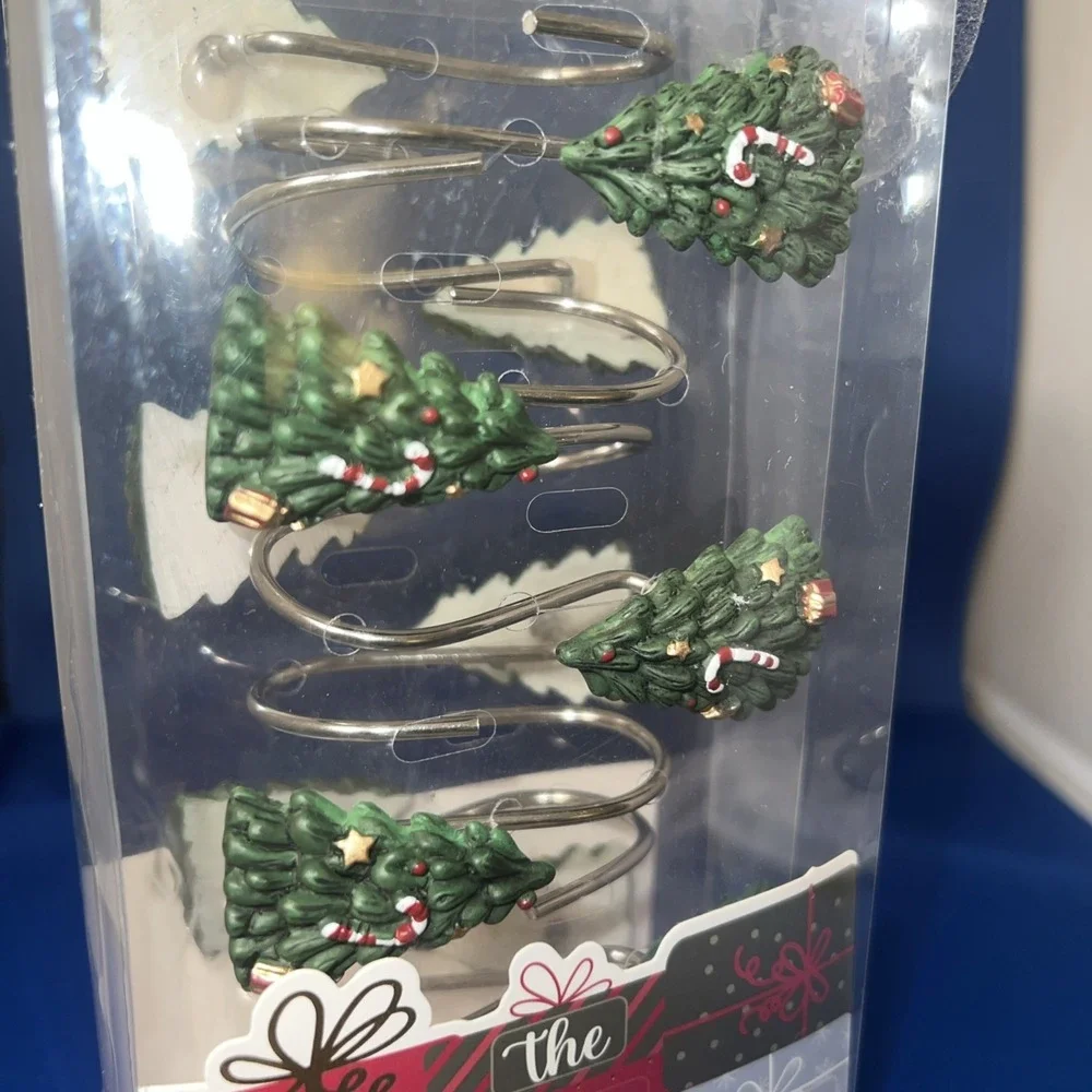 Set Of 12 Christmas Tree With Candy Cane Gift Shower Curtain Hook Bathroom Decor